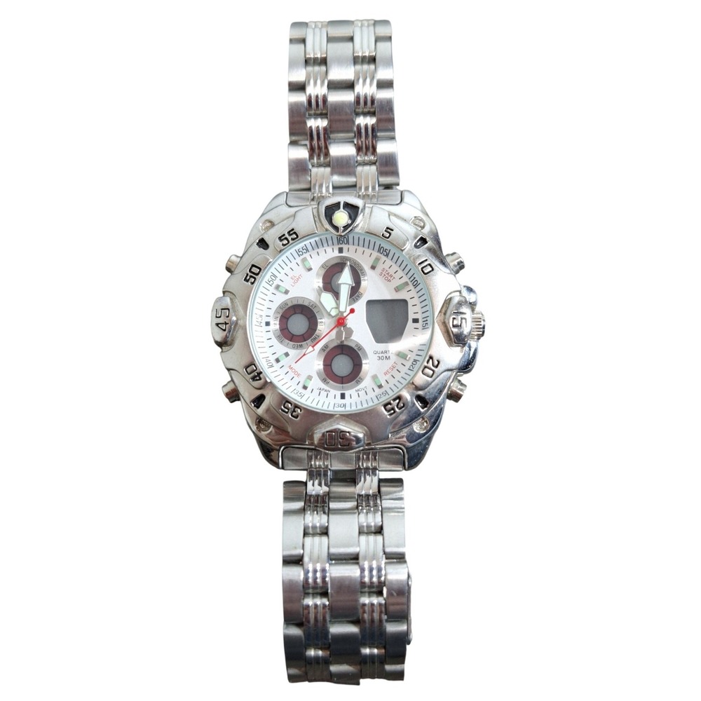 Mens Silver Analog Digital‎ Chronograph Watch 40912KNX S60-05 30M Water Resist